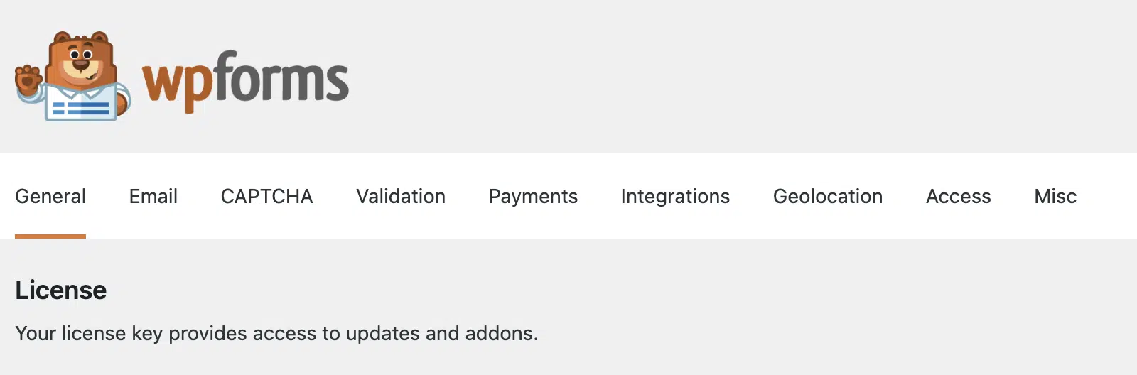 Pestañas en la página de configuración de WPForms