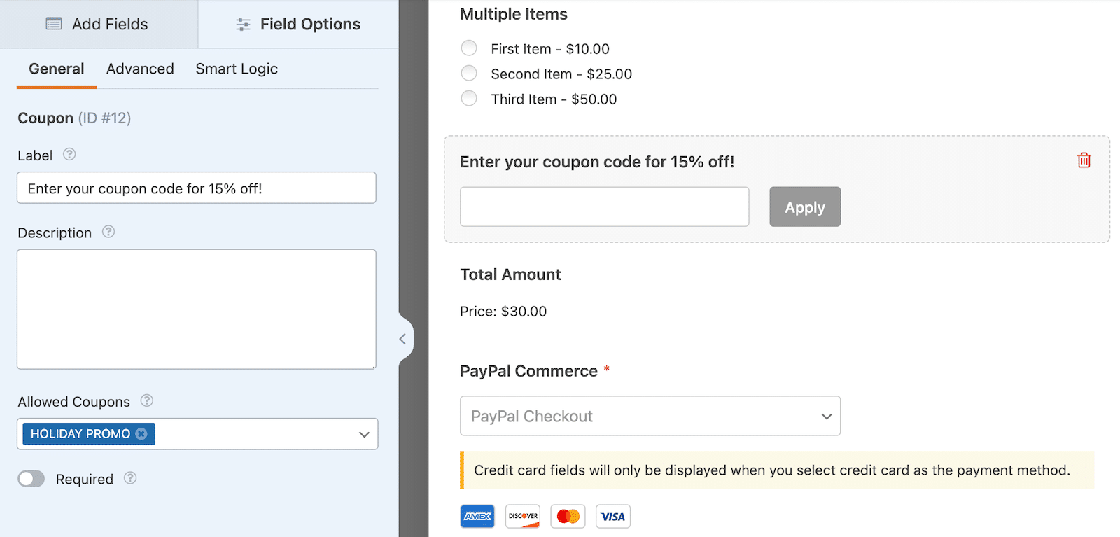 Add a coupon code field to your form in WPForms