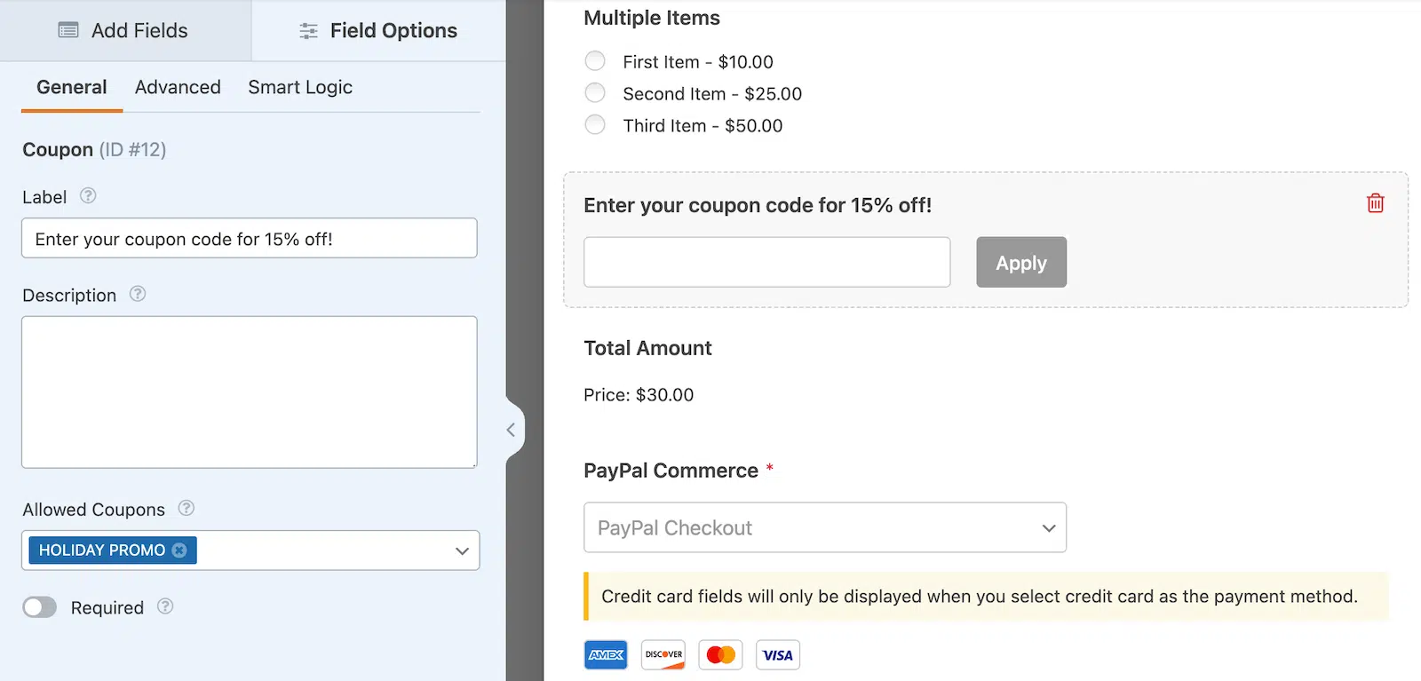 Aggiungi un campo codice coupon al tuo modulo in WPForms