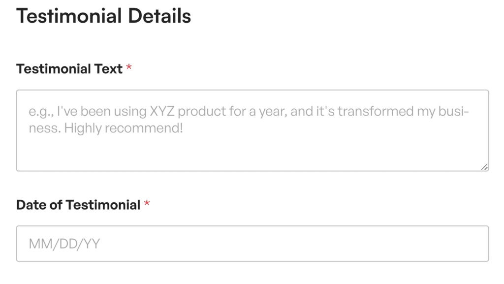 Client testimonial form