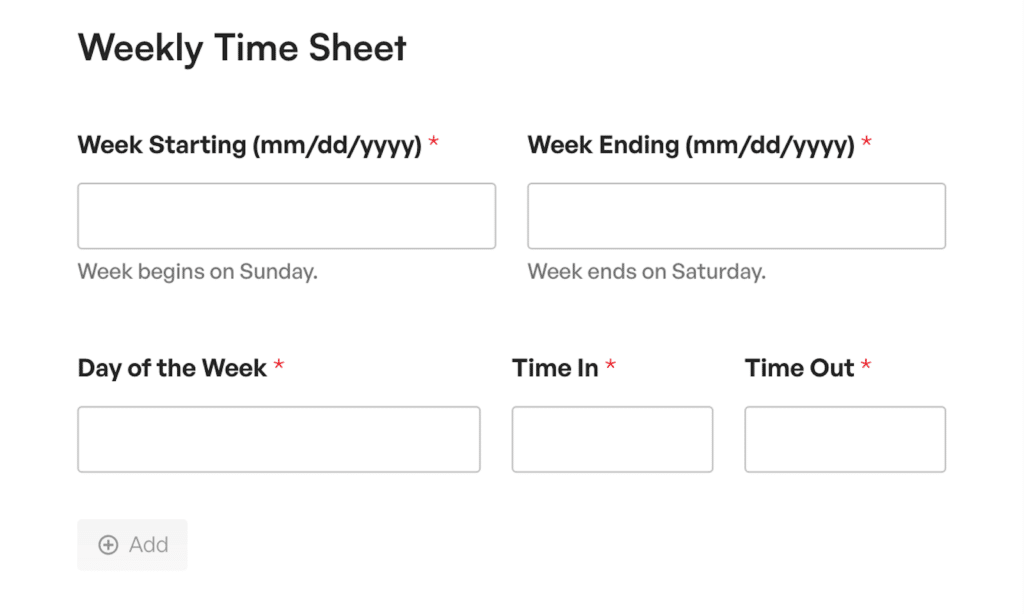 Employee timesheet form