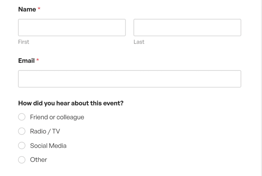 Event registration form