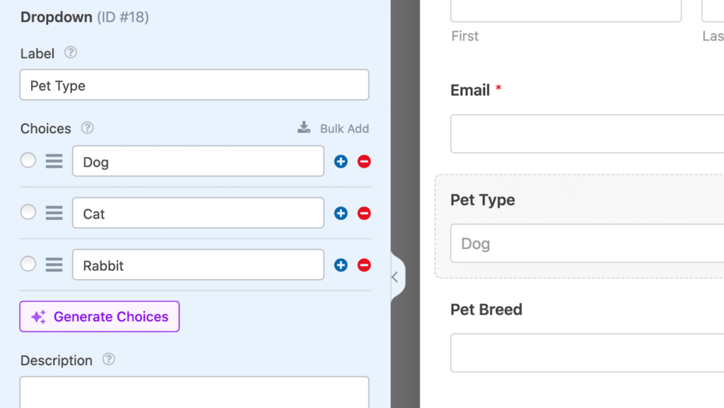 Generate choices with WPForms AI