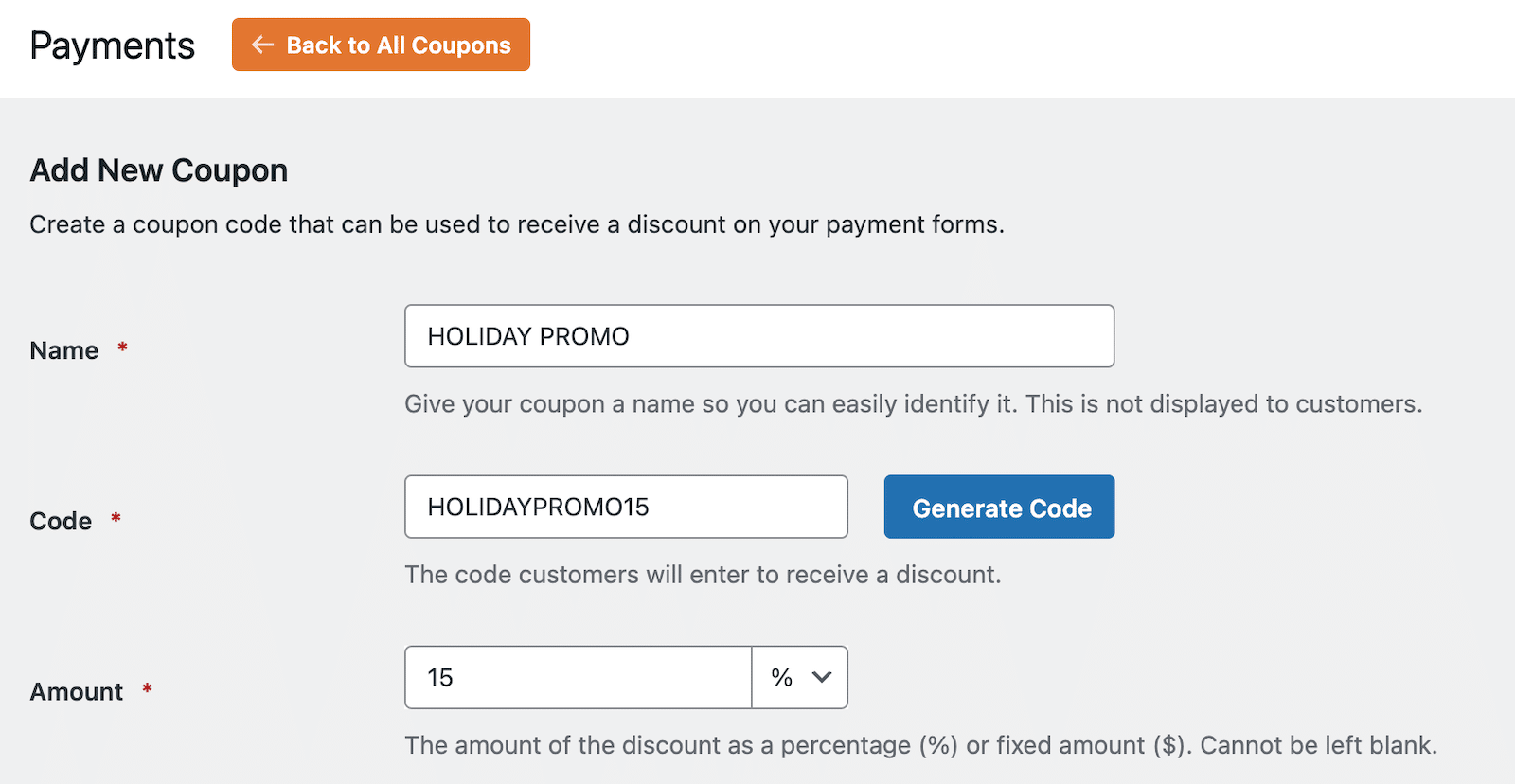 Add a promo code coupon in WPForms - holiday promo code ideas