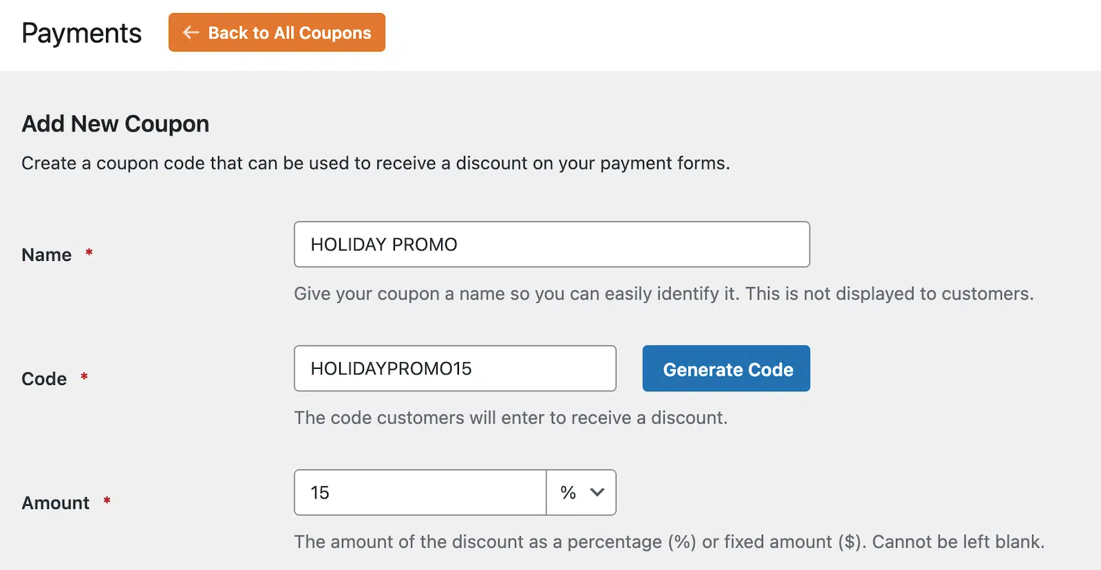 Aggiungi un coupon con codice promozionale in WPForms - idee per codici promozionali festivi