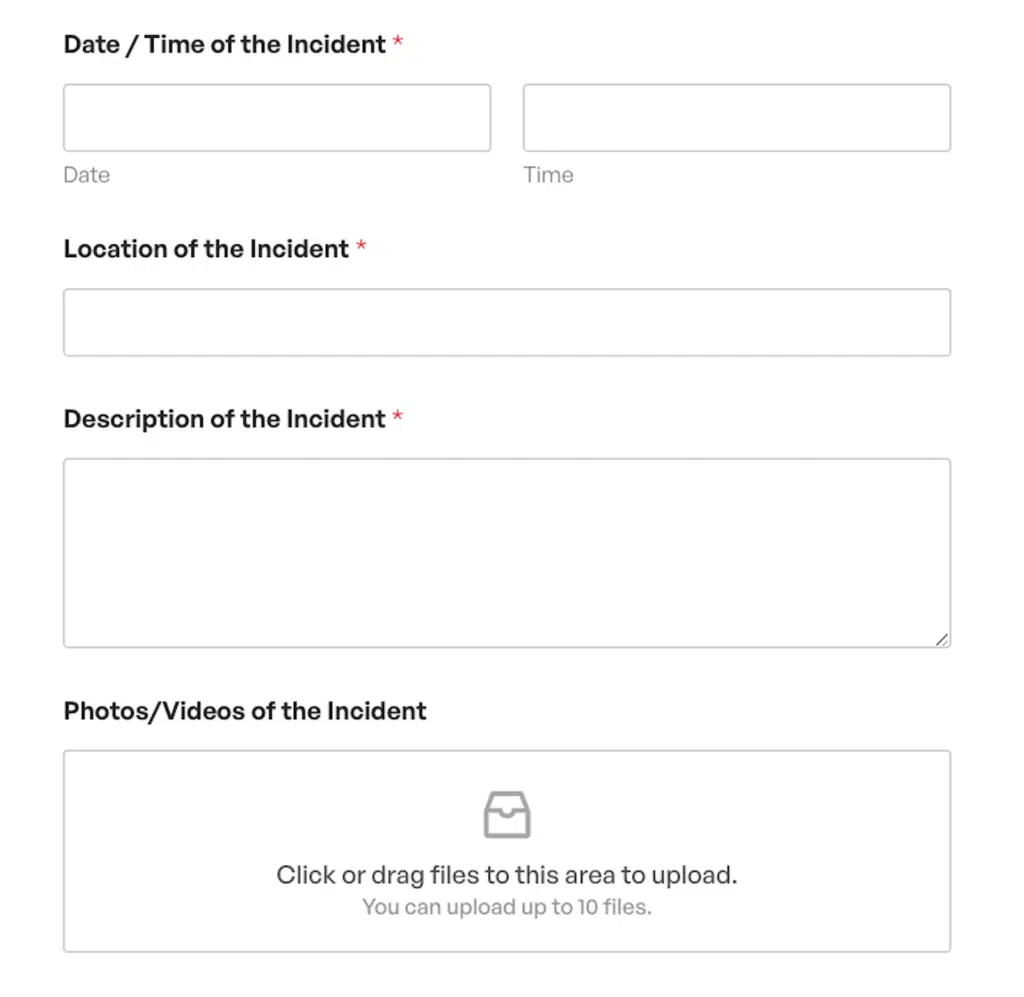 Formulario de informe de incidente