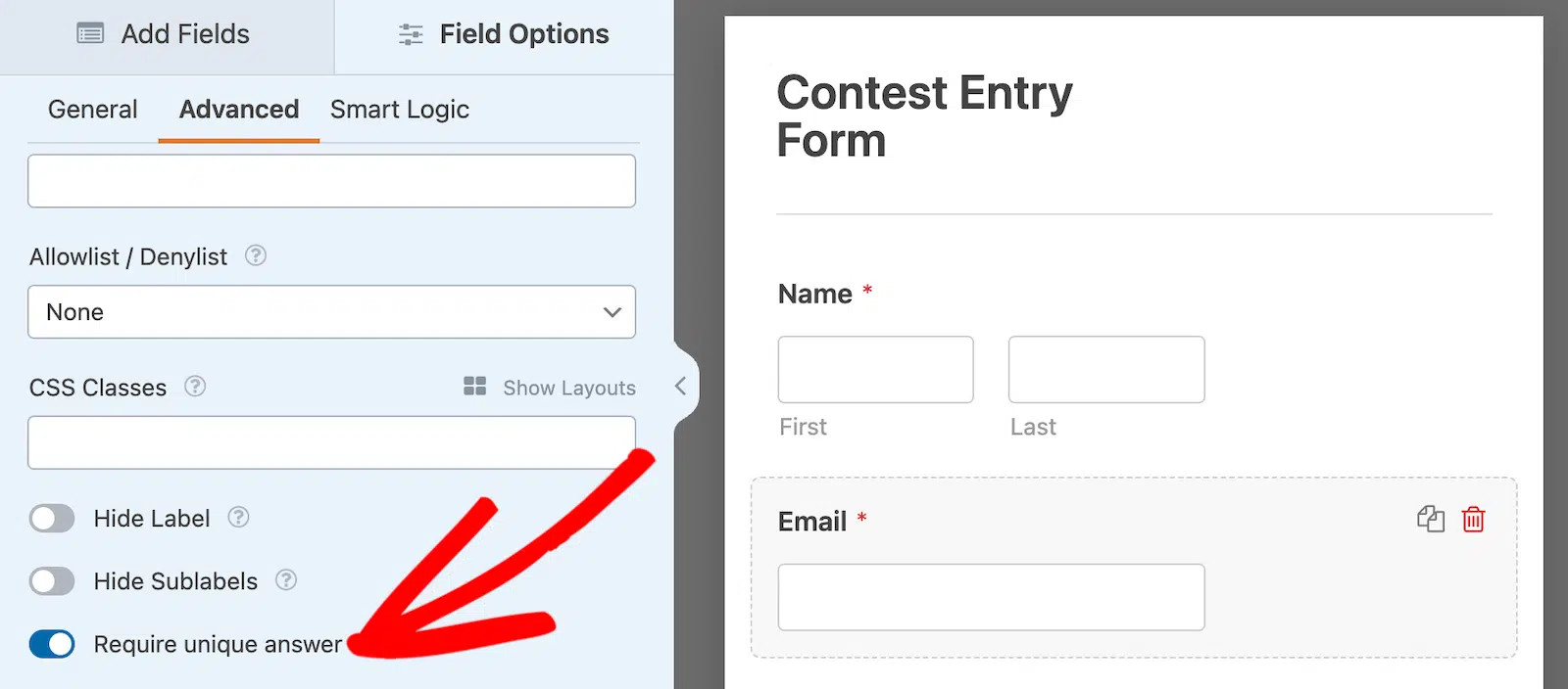 Eindeutige Antwort für E-Mail-Feld erforderlich - WPForms Eine eindeutige Antwort im E-Mail-Feld erforderlich