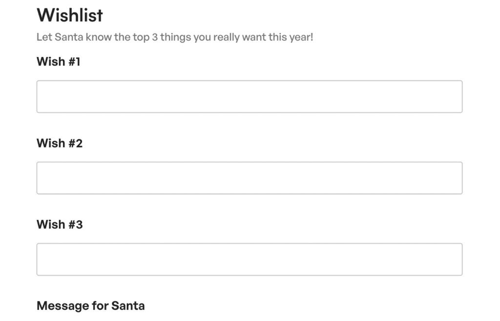 Wishlist form for Santa