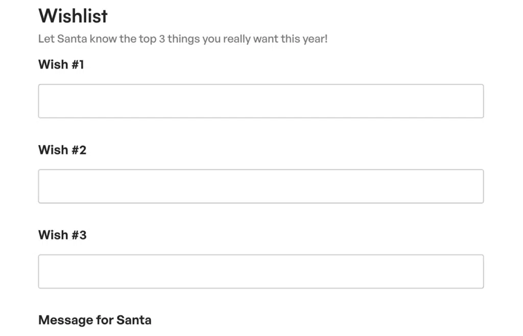 Formulario de lista de deseos para Papá Noel