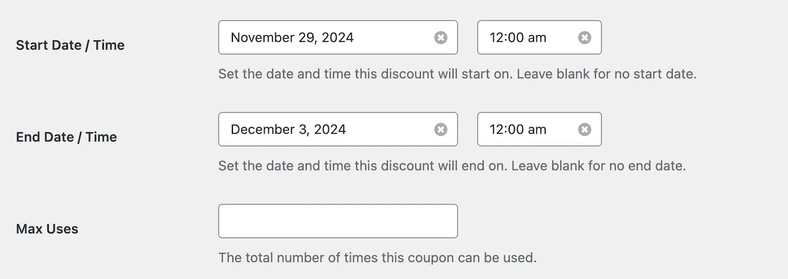 Imposta una data/ora di inizio e fine per il tuo codice coupon in WPForms