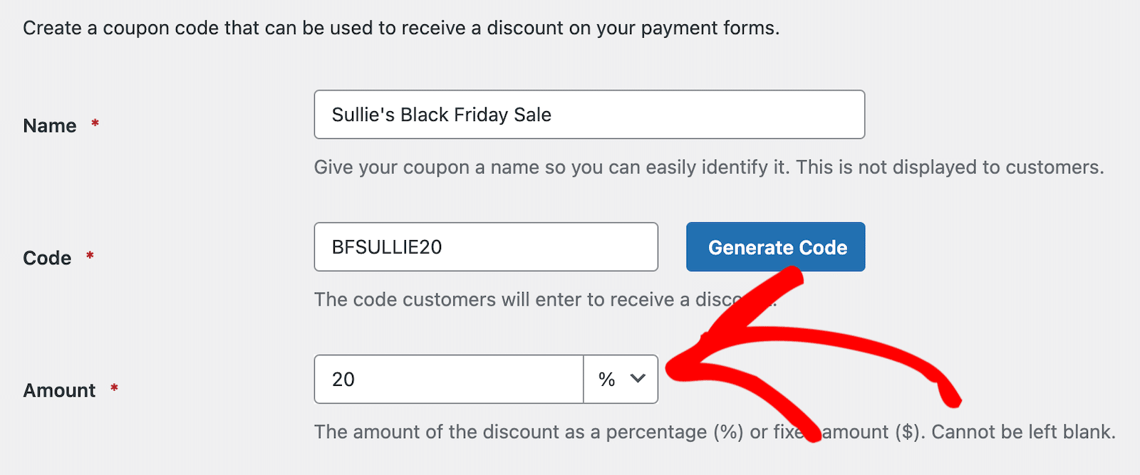 Create a percentage discount coupon with WPForms