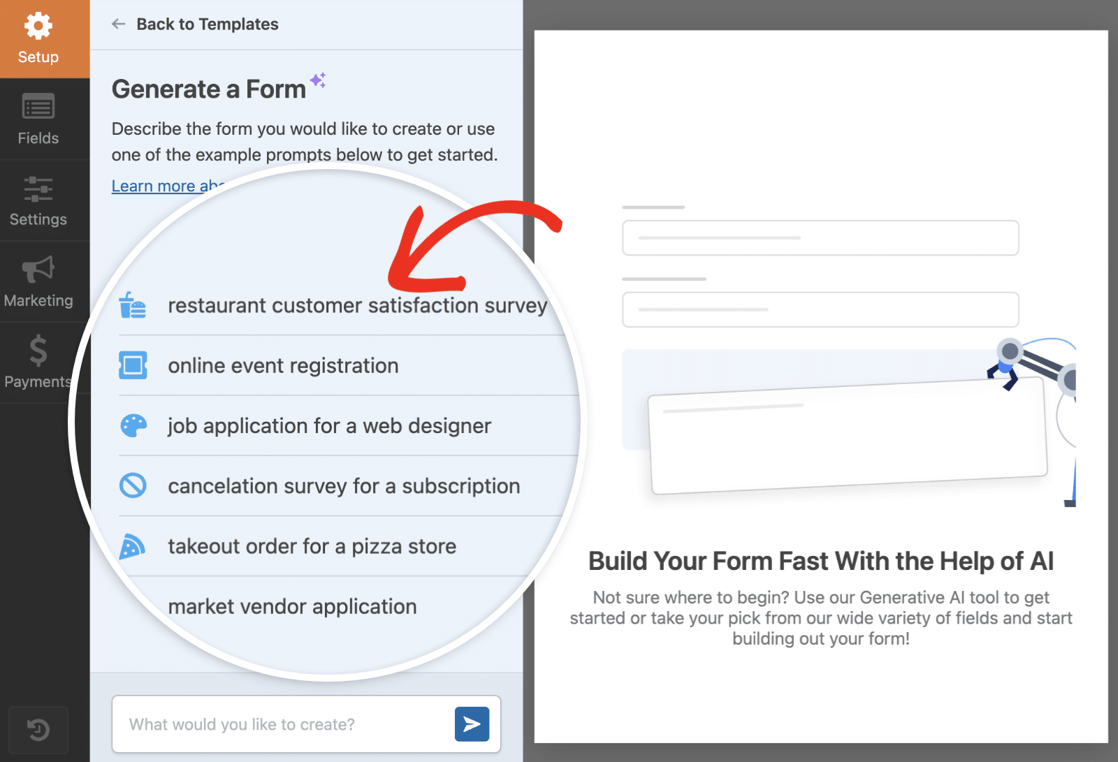 AI Form prompt presets