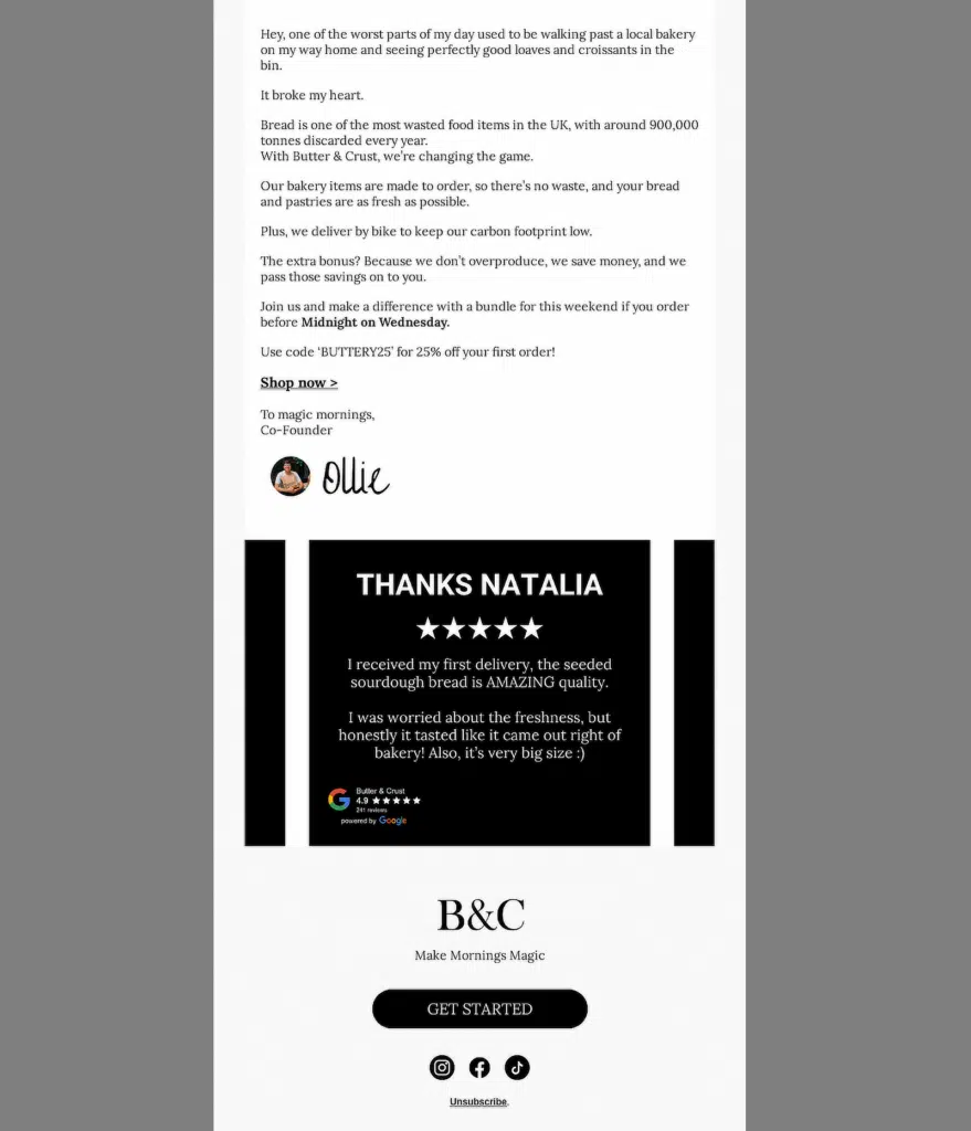 texte de newsletter butter and crust