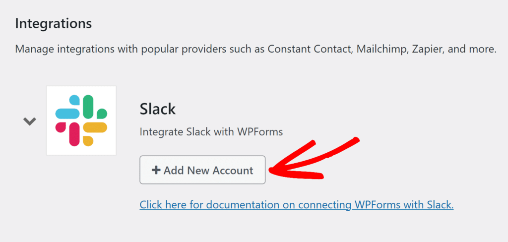 Click Add New Account Slack