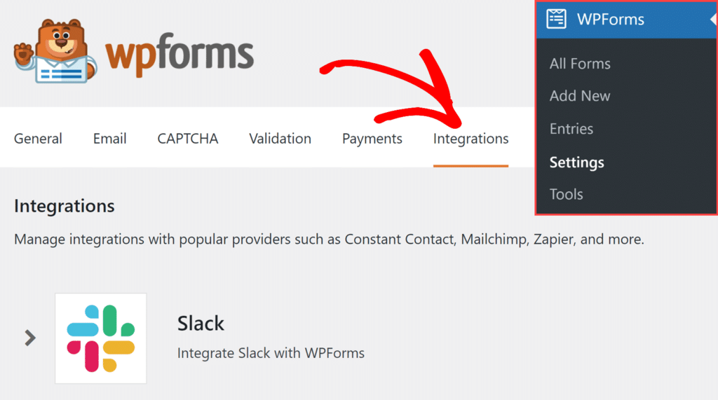 Click Integrations tab