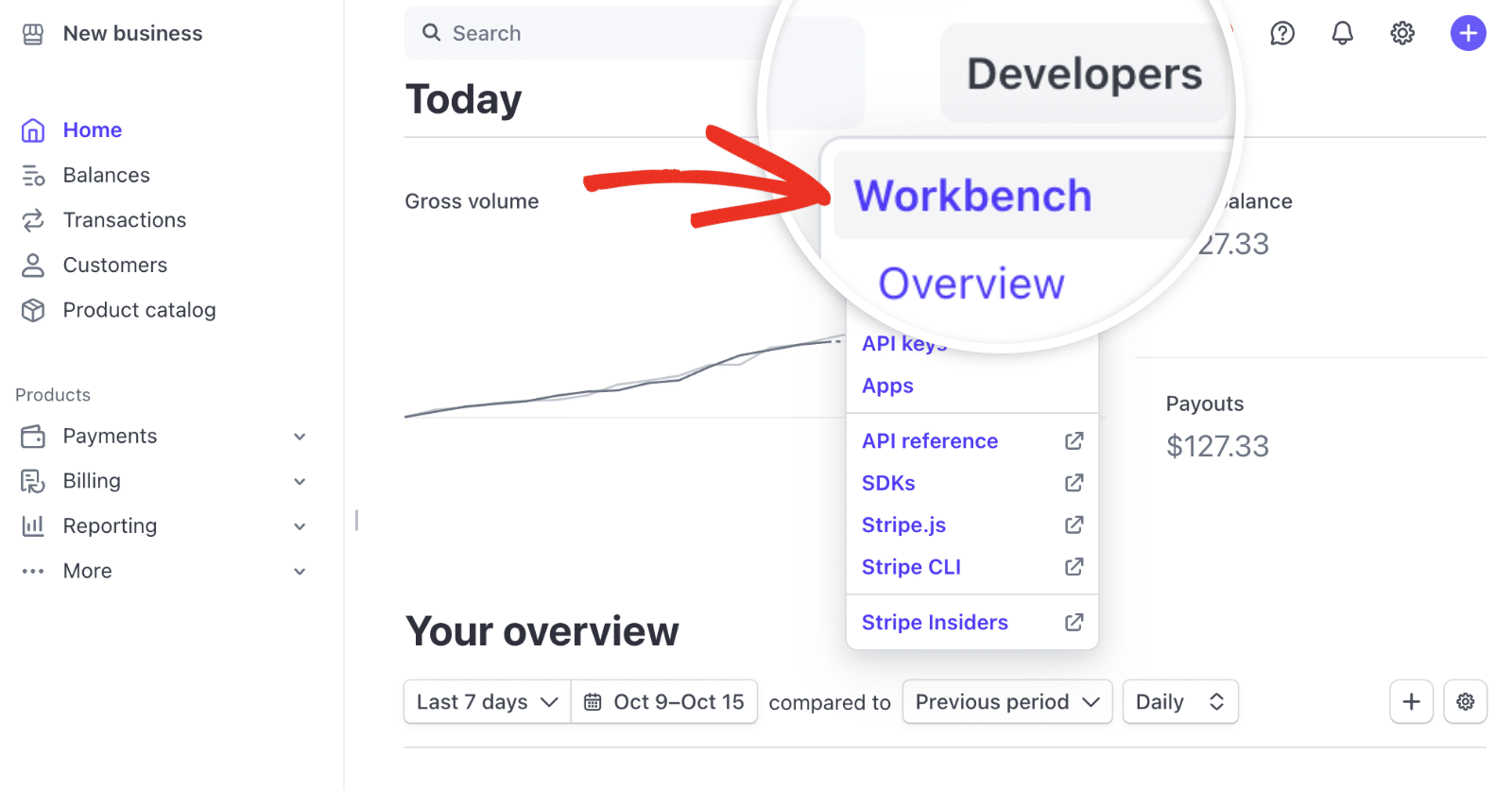 Click Developers then select Workbench