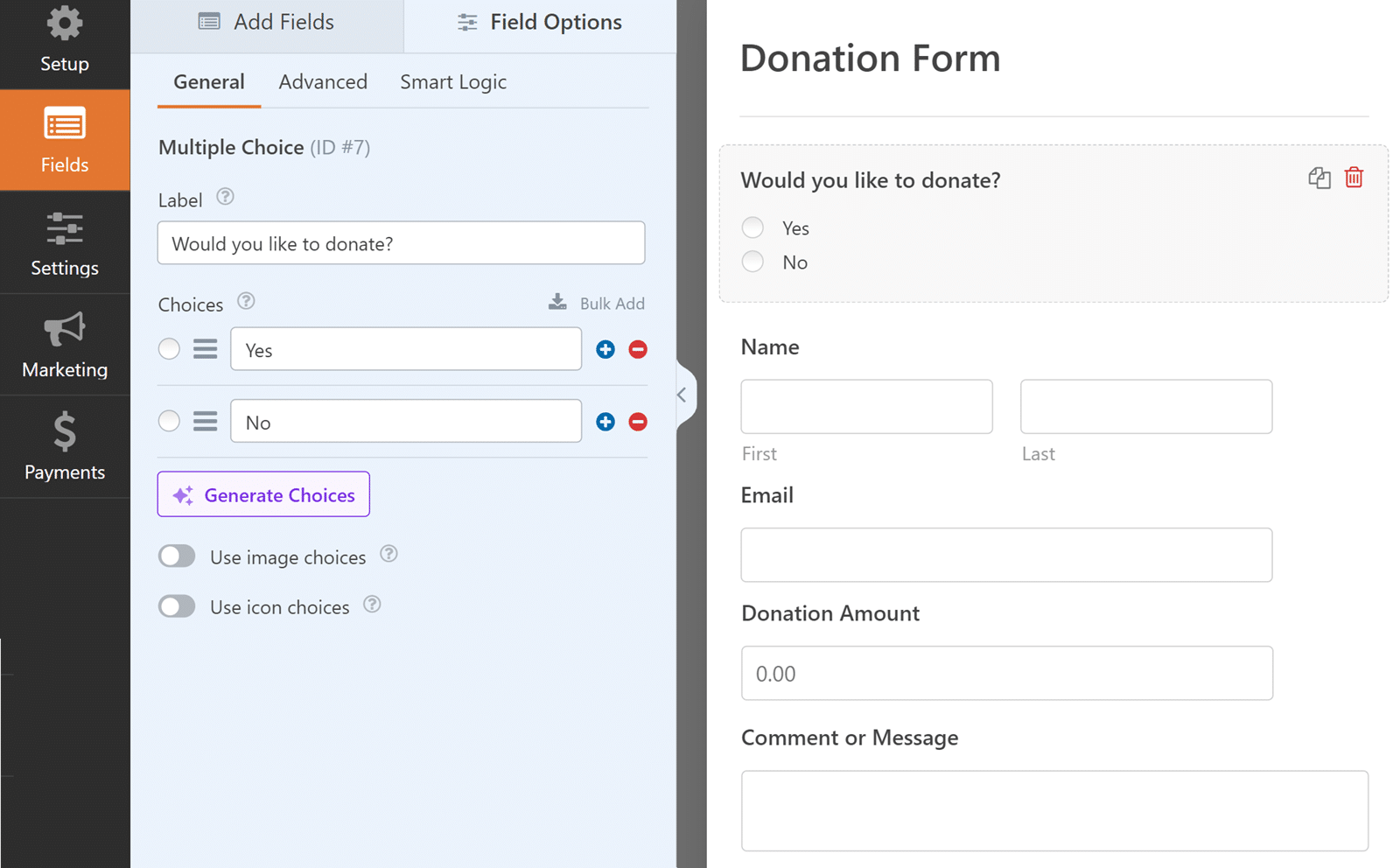 Create the form and add your fields