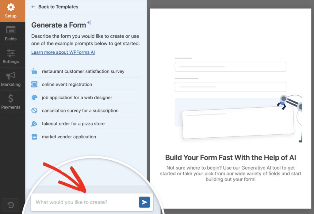 wpforms criador de questionários com IA