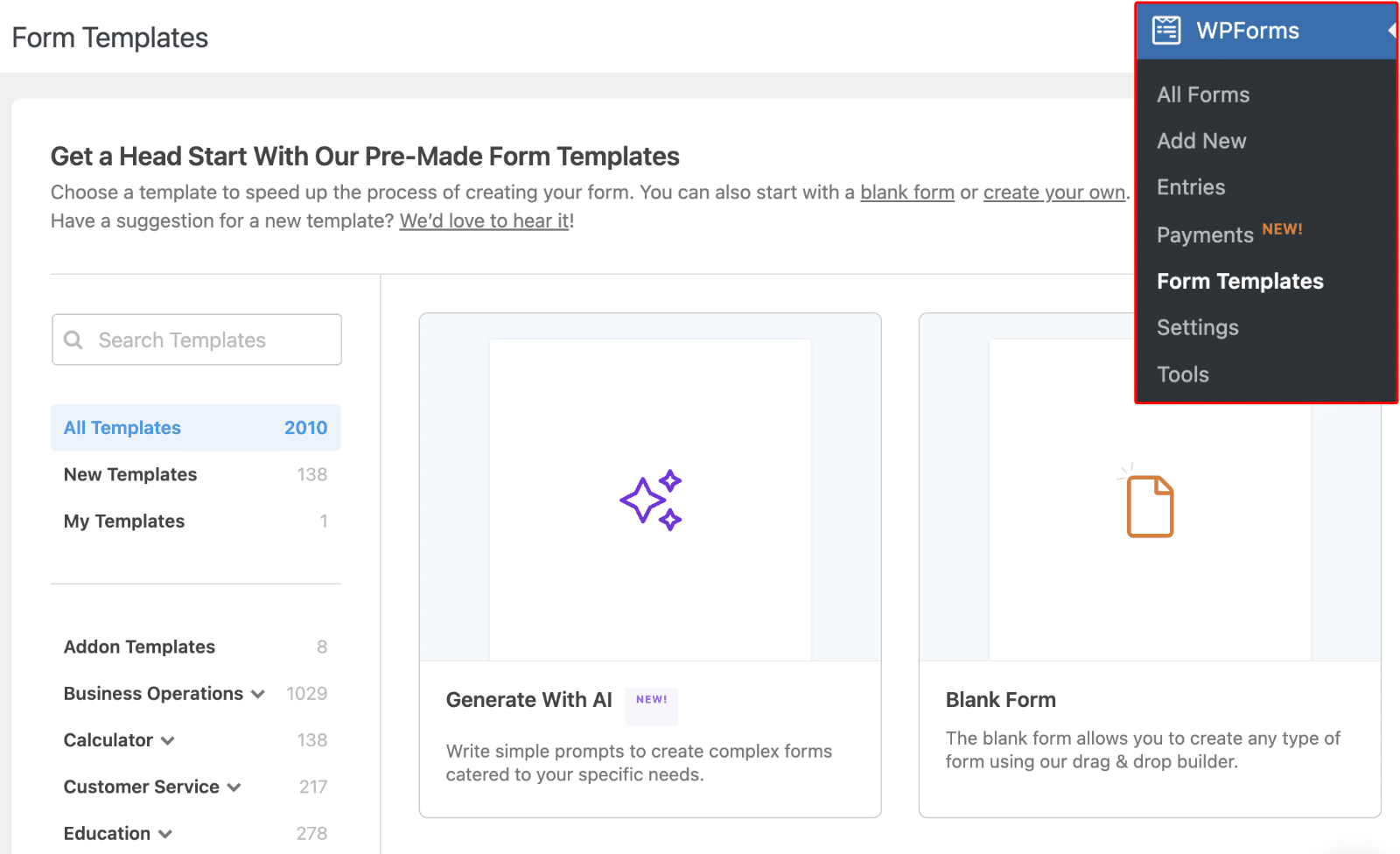 View form templates