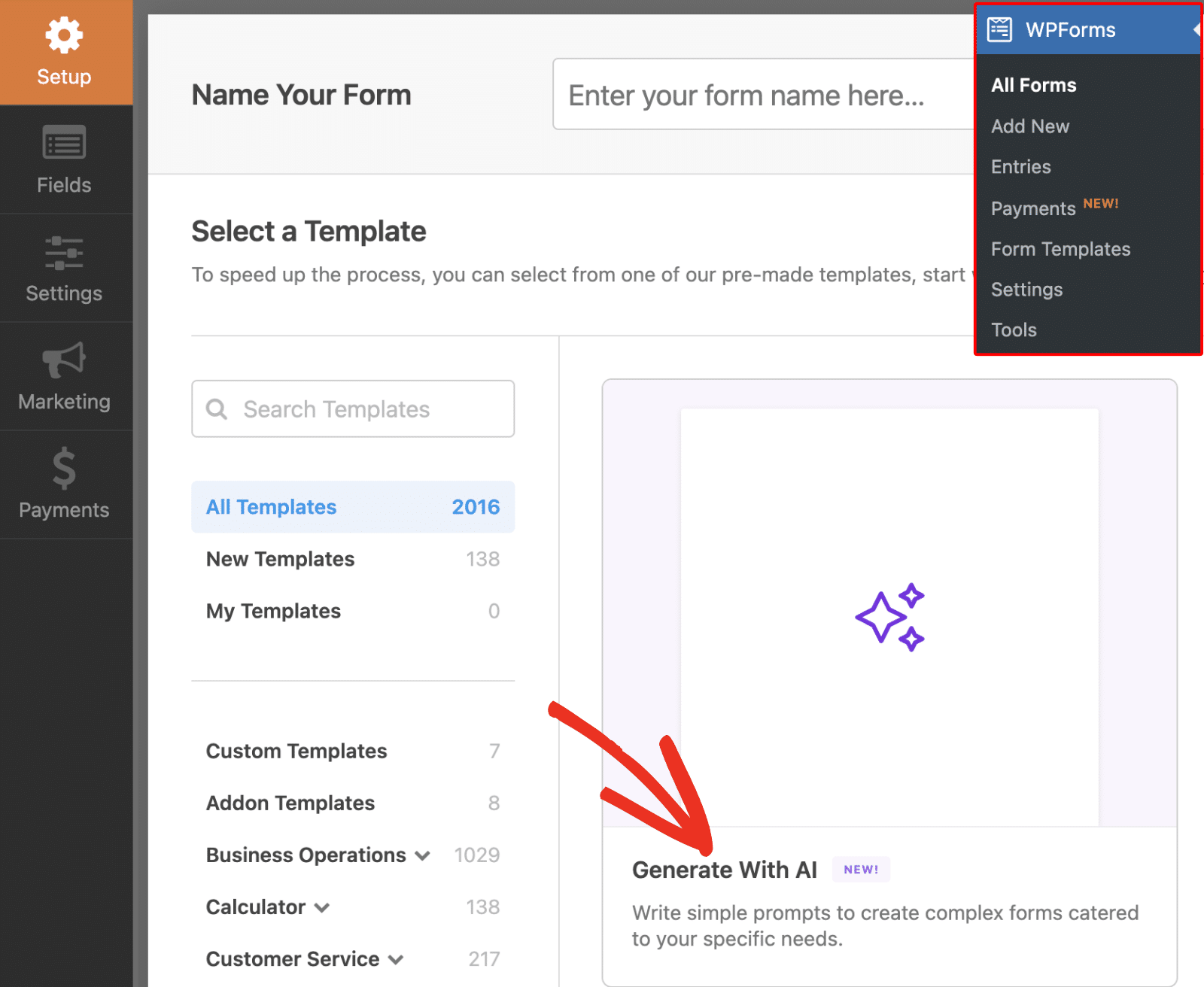 Generate with WPForms AI