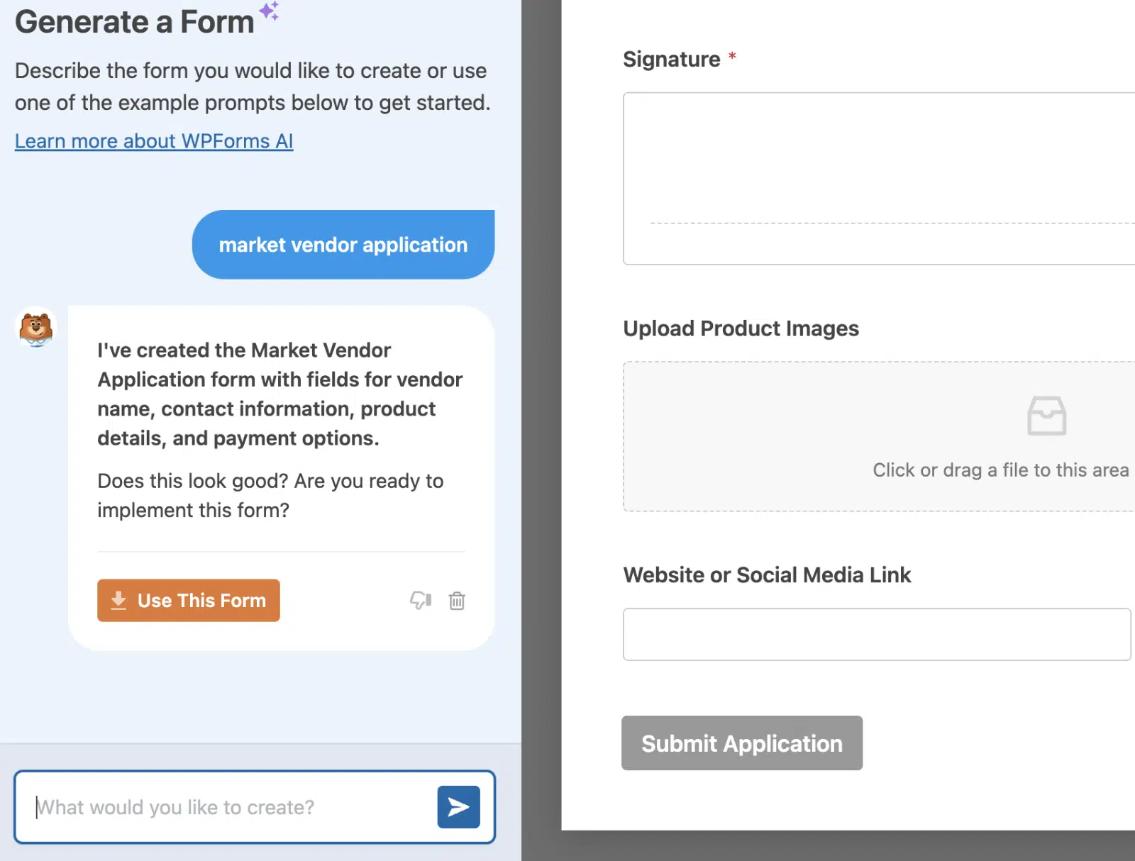 Create a form with WPForms AI