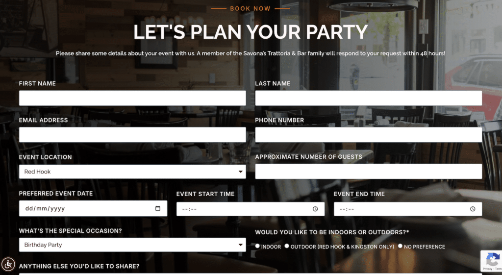 Party Planning Form