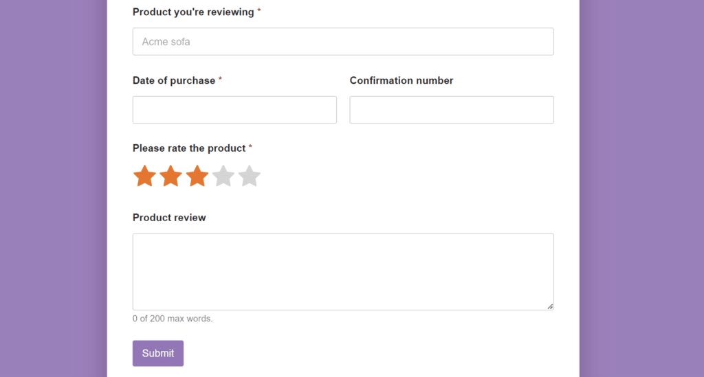 Product review form