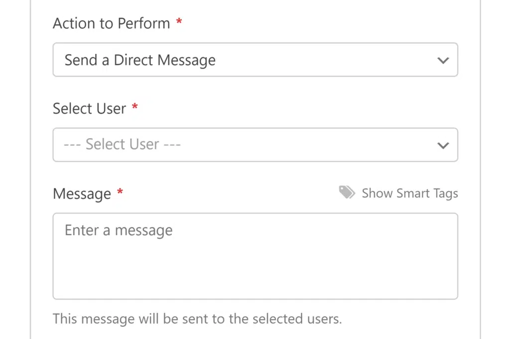 send-a-direct-message-settings - WPForms Send a Direct Message settings