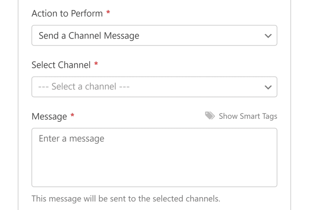 Send a Channel message settings