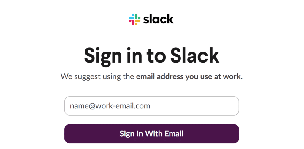 Slack sign in page