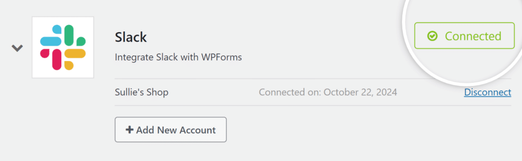 Slack account connected - WPForms