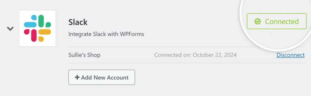 slack-status-connected - WPForms Slack account connected - WPForms