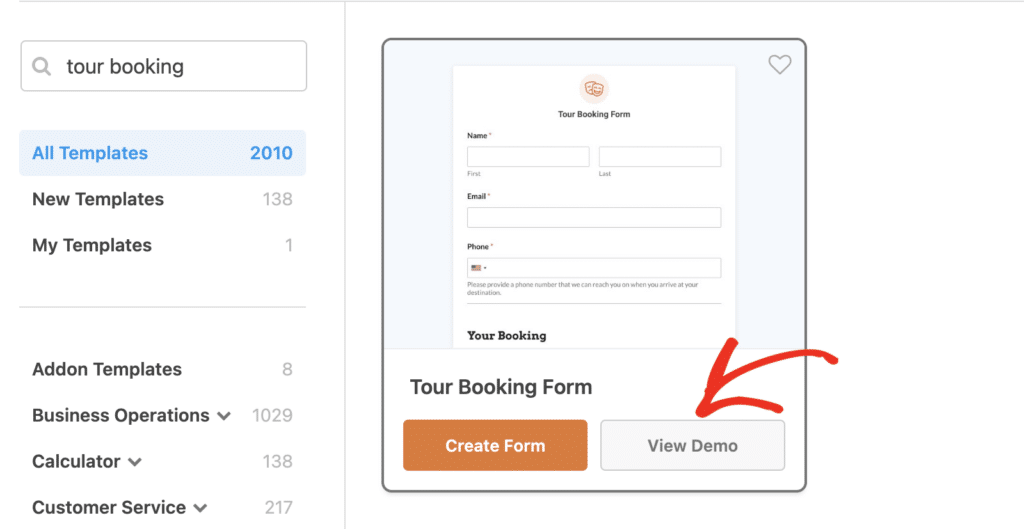 Viewing form template demo