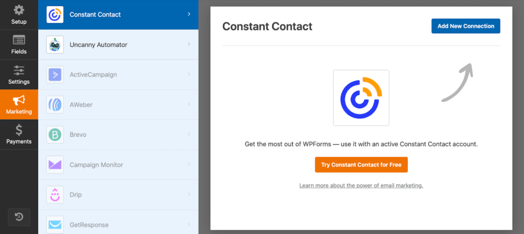 Adding a new Constant Contact connection