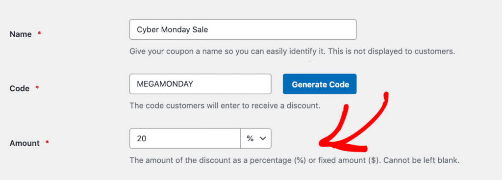 Setting the coupon amount