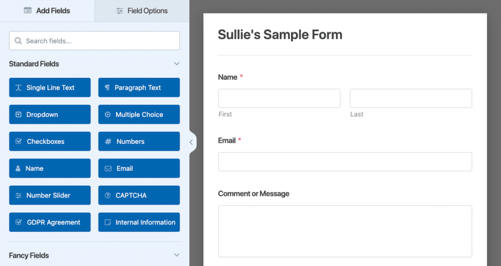 Form fields within form builder