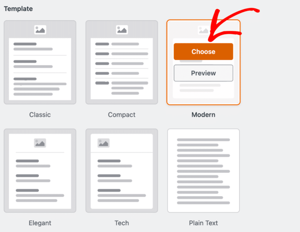 Choosing an email template