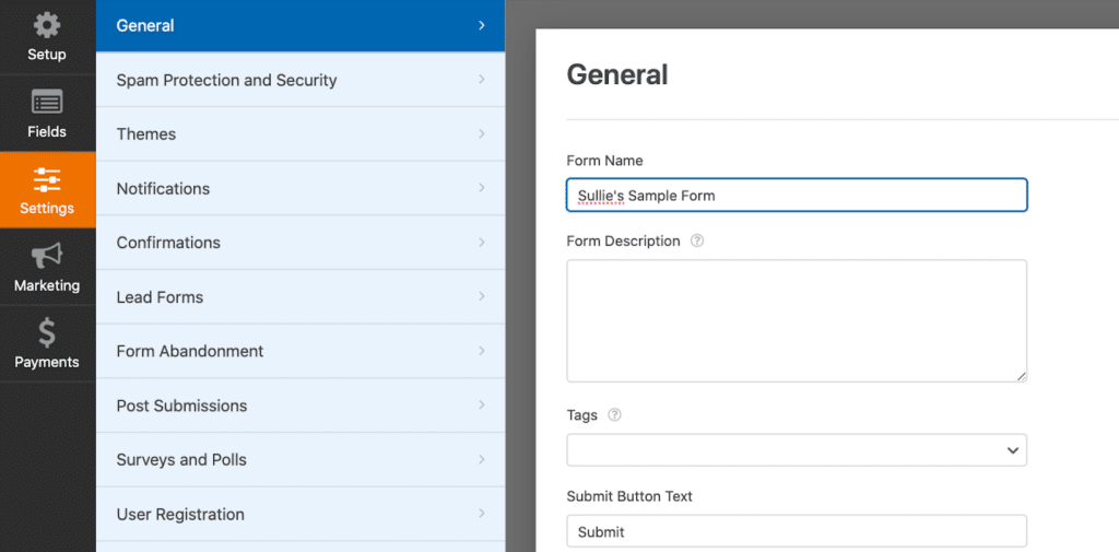 Changing the form name