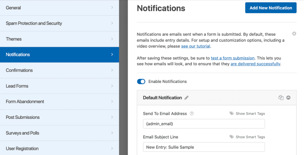 Customizing the form notification