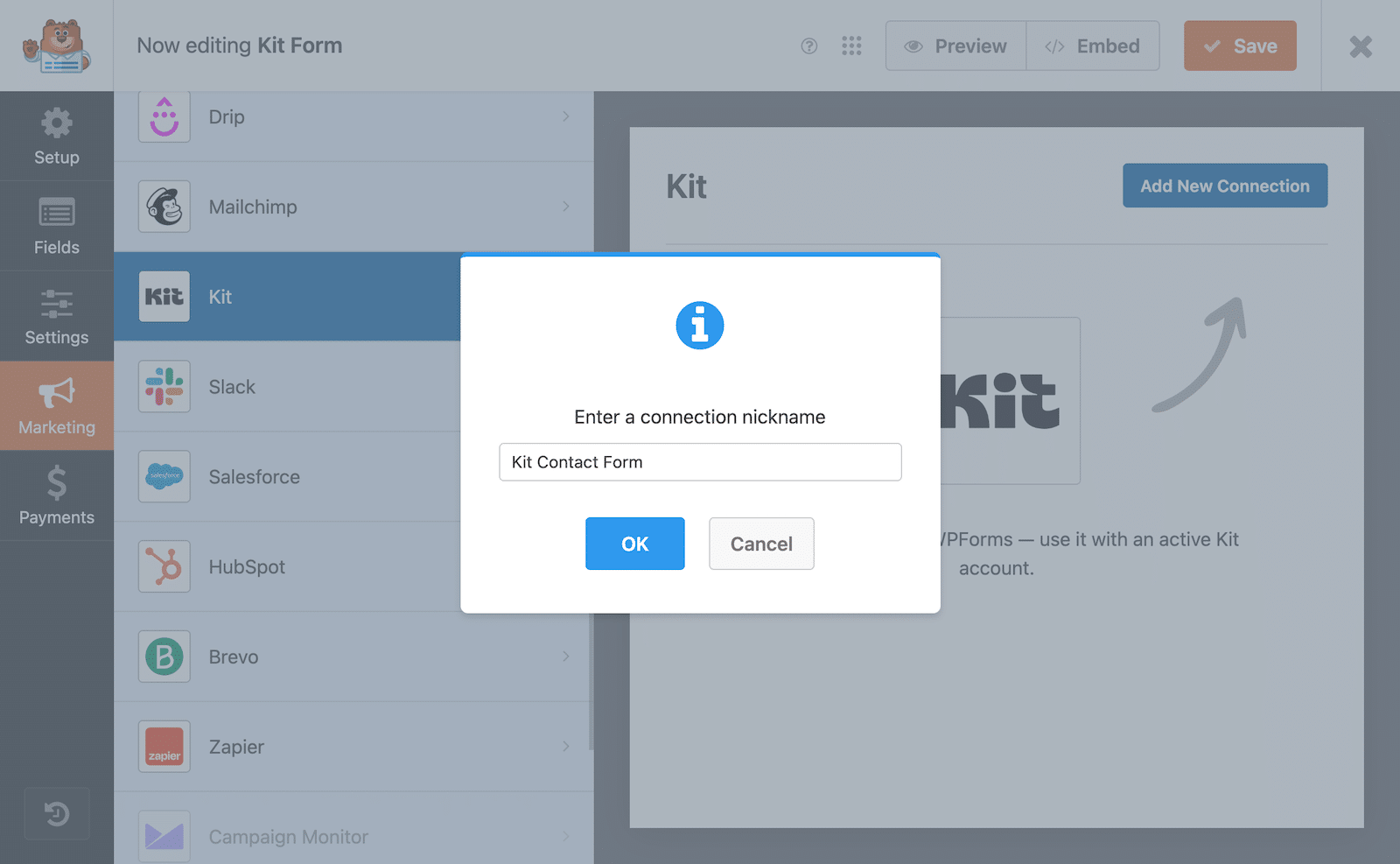 Enter a Kit connection name.