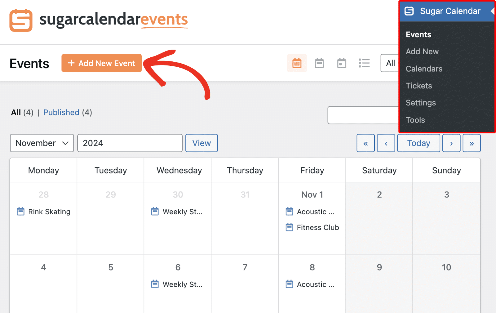 Add new event in Sugar Calendar