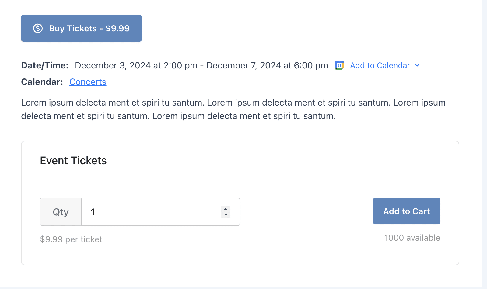 Event ticket purchase page