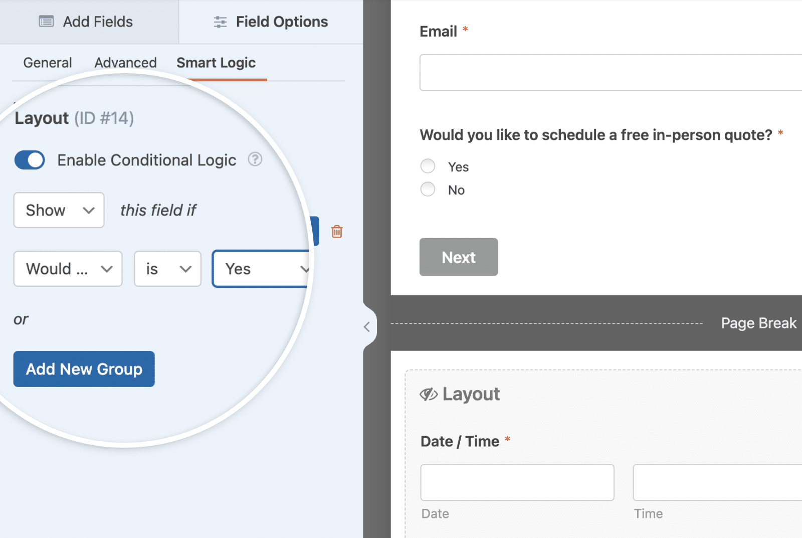 Configuring conditional logic rule