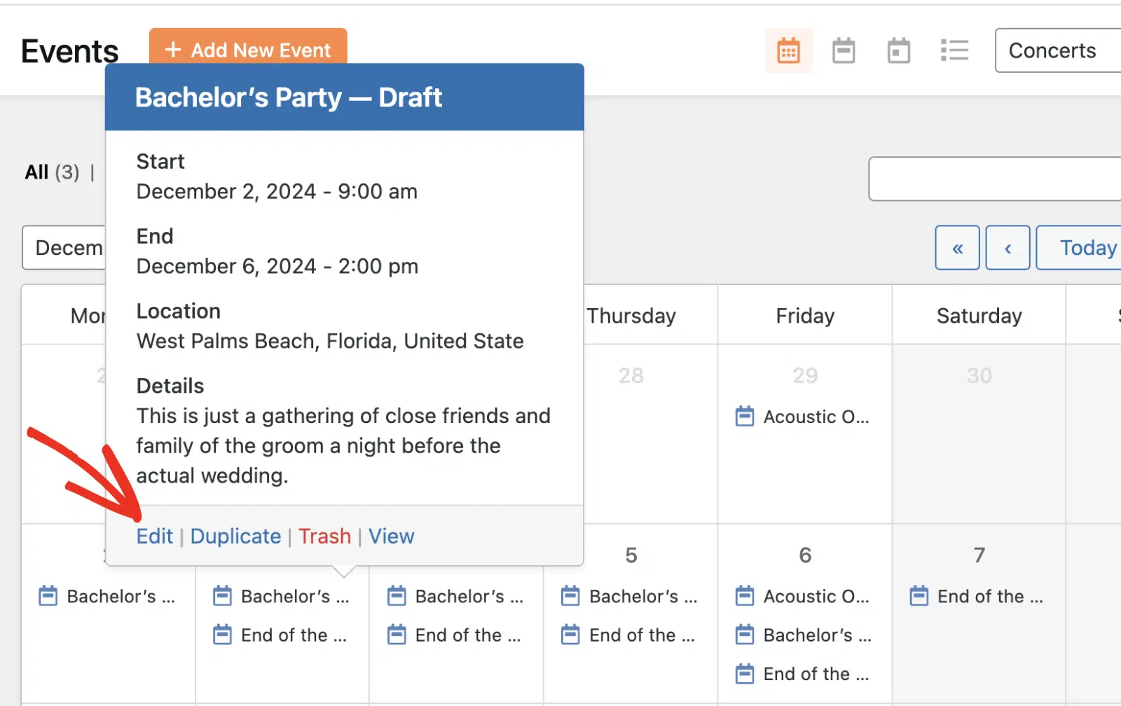 Sugar Calendar-Ereignis bearbeiten, das über WPForms übermittelt wurde