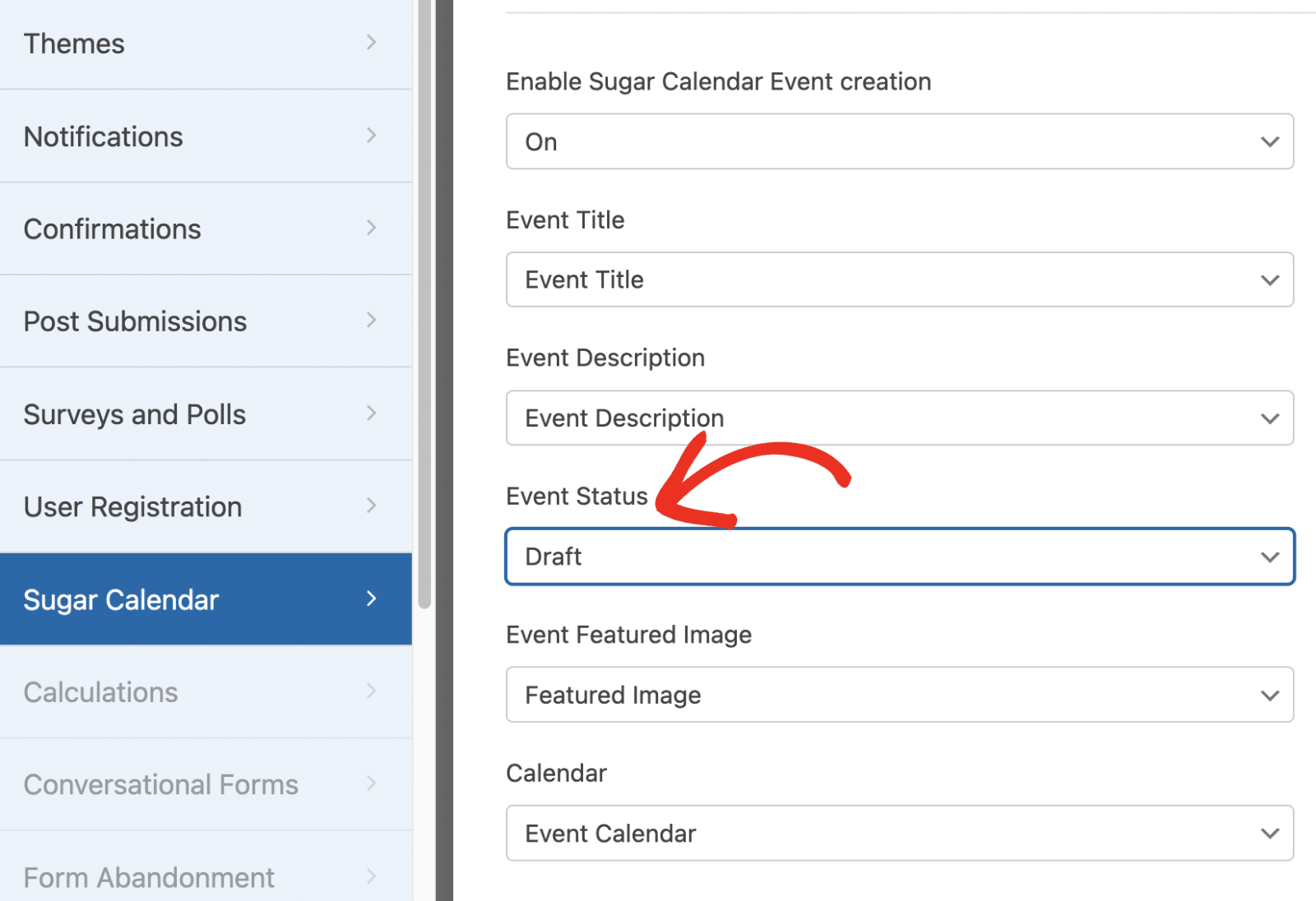 Setting Event status in WPForms