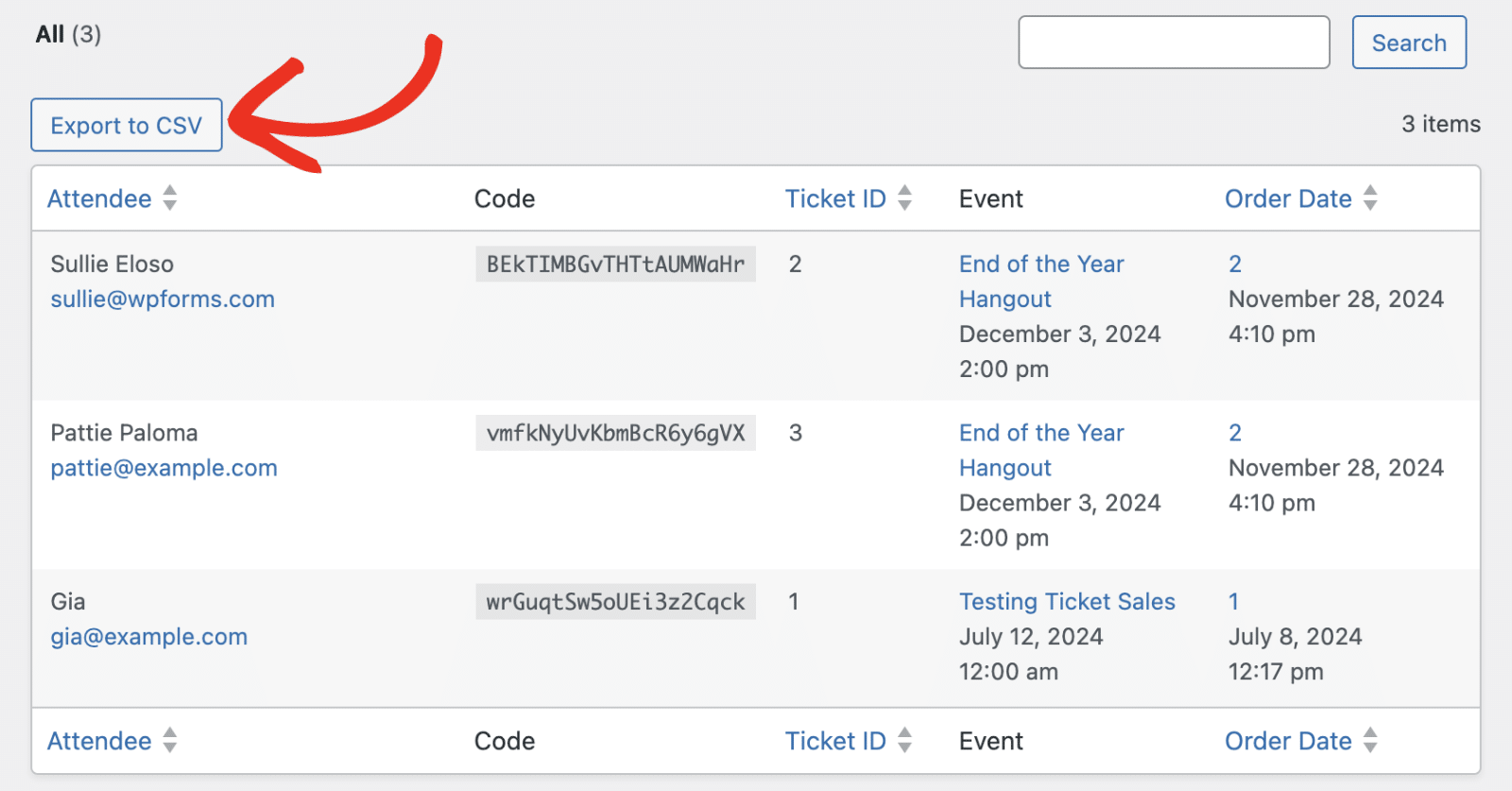 Exporting tickets details to CSV to manage event ticketing