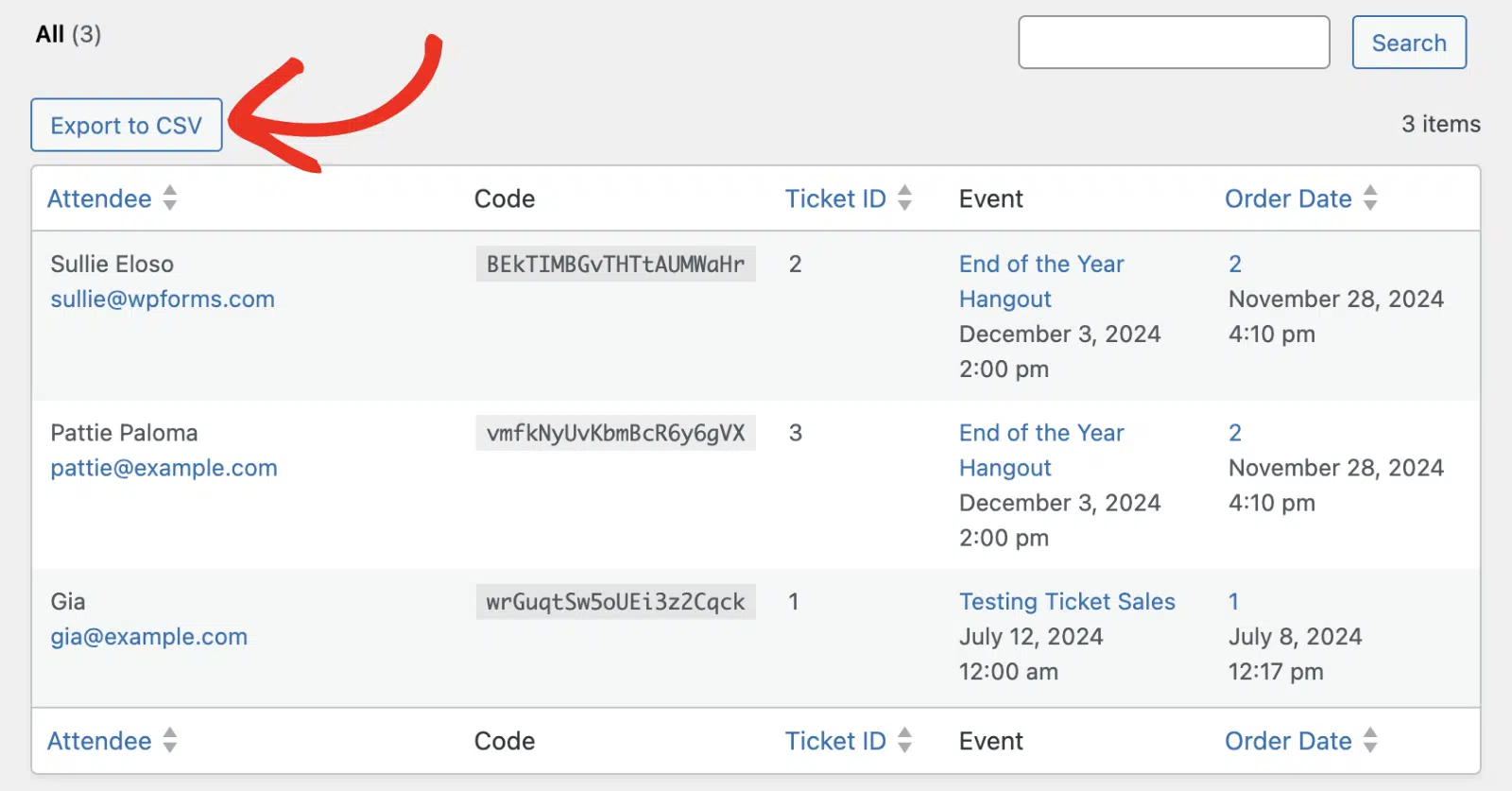 Exportieren von Ticketdetails nach CSV zur Verwaltung der Veranstaltungstickets