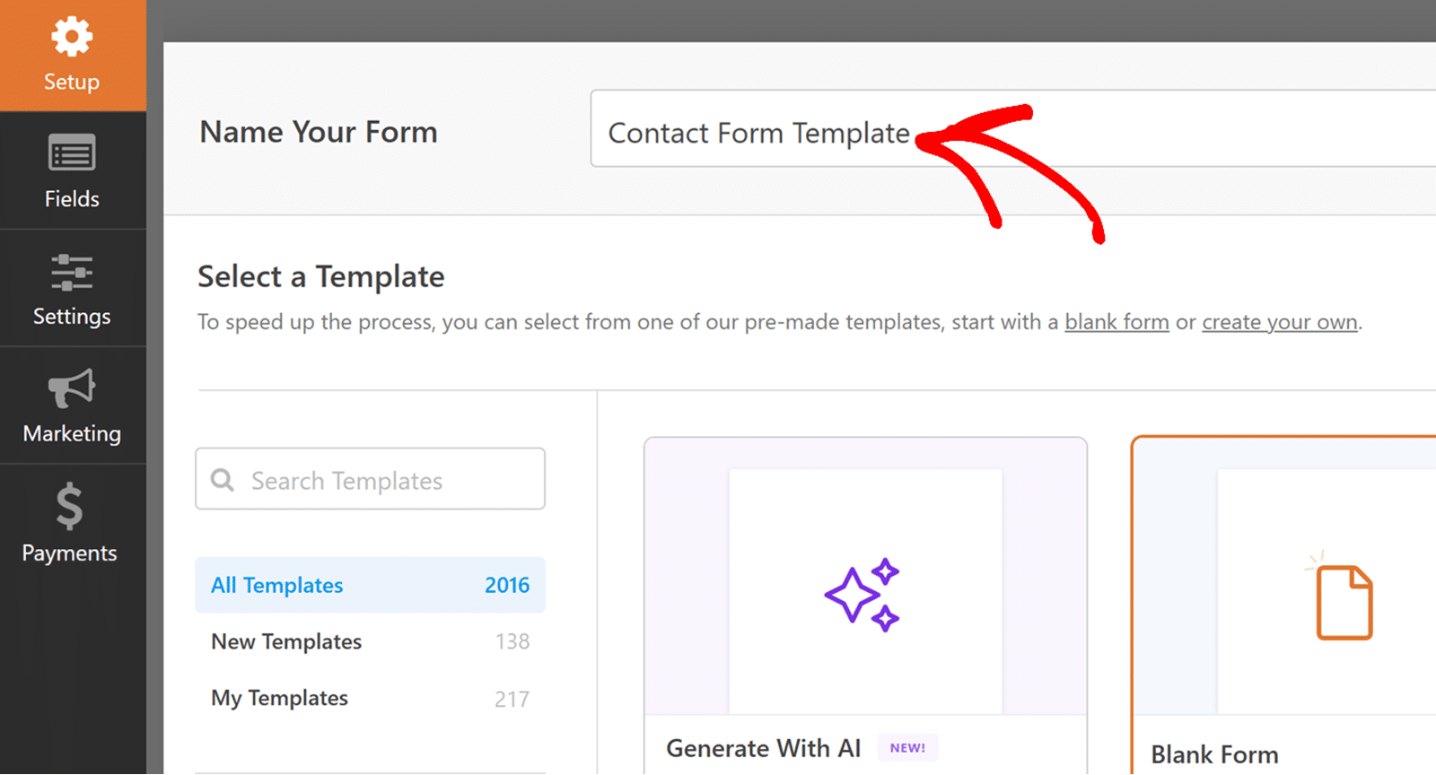 Naming a new form to use as a template