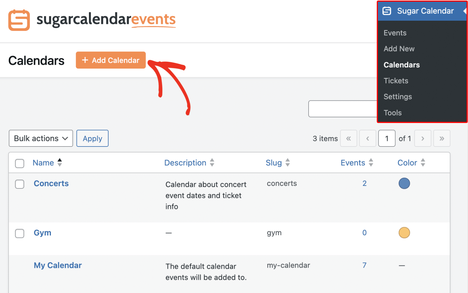 Add new calendar button