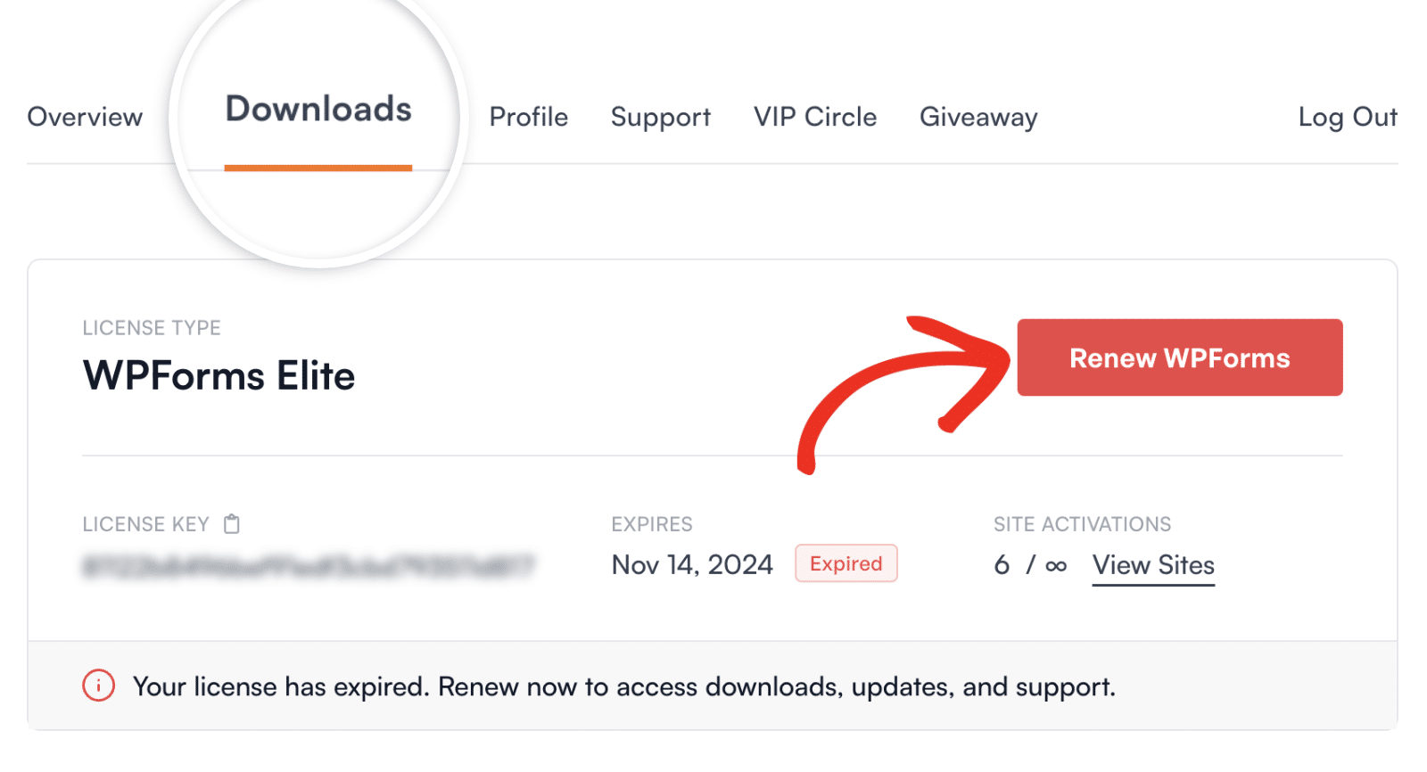 Click the Renew WPForms button